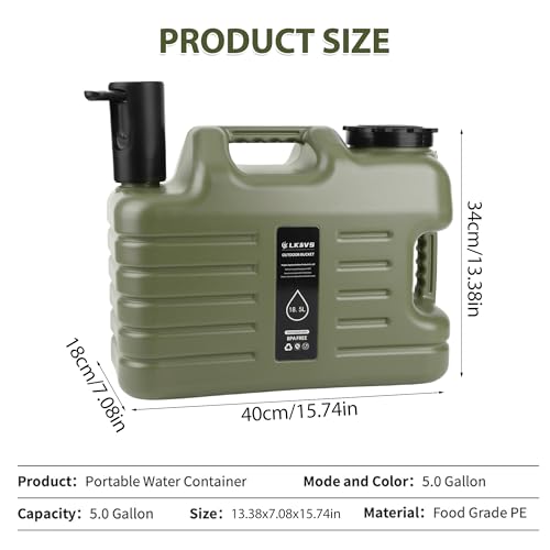 Lufstd 5 Gallon Water Jug Automatic Touch Control Pump, Portable Camping Water Containers, No Leakage Food Grade Camping Water Tank for Vehicle, Car, Outdoor Hiking, Picnic, Emergency, Green - Image 4