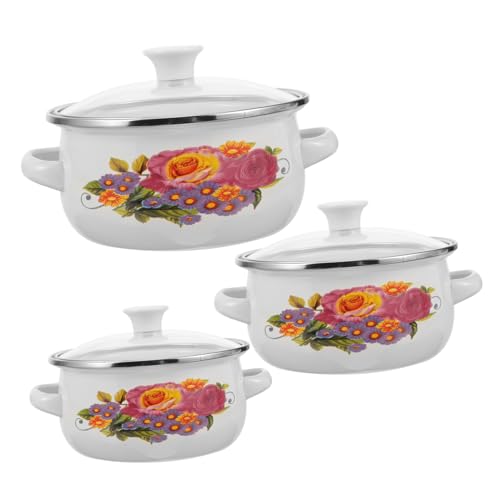TOPBATHY 3 Piezas wok nimiedad sartenes hirviendo a lento cocina olla de cocción olla con asas dobles olla pequeña apilable olla esmaltada con doble asa olla apilable esmalte Colorful