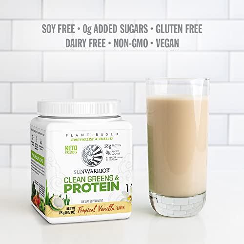Sunwarrior Vegan Protein Powder And Greens Powder Superfood Powder Gluten Free Dairy Free Raw Organic Plant Based Super Greens Protein Shake | Clean Greens Protein Powder Vanilla 175G 7Srv #TOP3