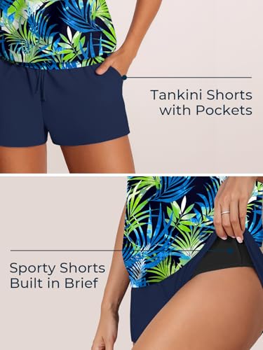 Image of Summer Mae Womens Tankini Swimsuits Two Piece with Pockets Bathing Suits | Modest Fit,Side Pockets,Tummy Control,Built-in Boyshorts,Removable Pads,Soft Coverage for Beach Vacations