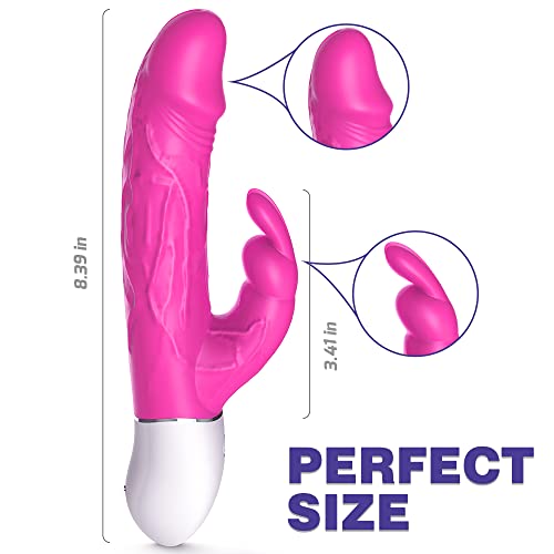 Realistic Rabbit Vibrator With Bunny Ears For G-Spot Clitoris Stimulation, Waterproof Rechargeable Dildo Vibrator With 9 Strong Vibrations Dual Motor Stimulator For Women Solo Or Couple Fun #TOP4