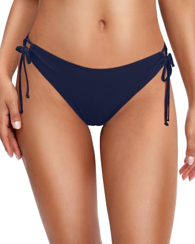 Image of Zmart Women's String Tie Side Bikini Bottoms - Adjustable Low Rise Swimsuit Bottom Moderate Coverage Bathing Suit