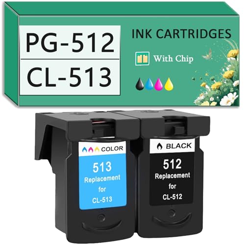 HXOULP Compatible Ink Cartridges for Canon PG-512 CL-513 for IP2700 MP240 MP250 MP270 MP280 MP480 MP490 MP495 MX320 MX340 MX350 MX360 MX410 MX420 Printer 1 Black 1 Color