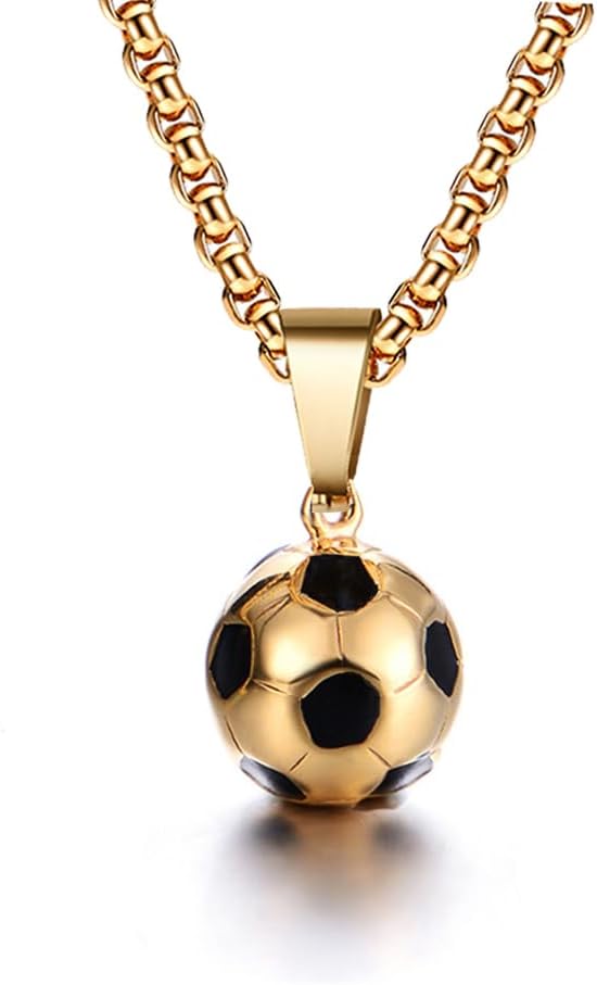 Rnivida 3D Soccer Necklace - Solid Stainless Steel Ball Pendant for Fans Team Jewelry Gift