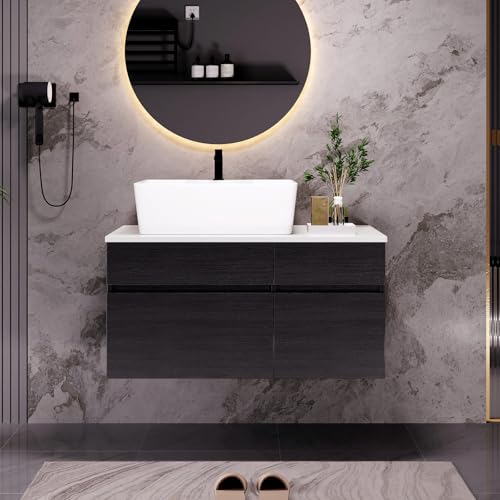 Maotifeys 32 Inch Floating Bathroom Vanity with Vessel Sink Modern