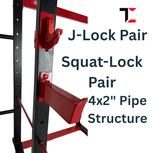 Image of Commercial Power Rack (TC300) - Chin-Up Bar, J-Lock, Squat Locks, Plate Storage, Safety Rods - Heavy-Duty Steel Frame with Durable Powder Coating for Strength Training & Home Gym