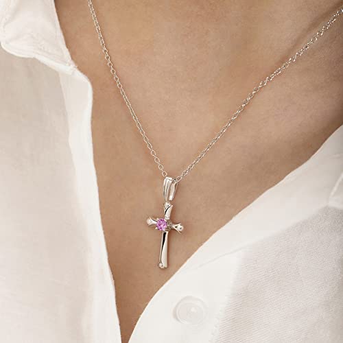 925 Sterling Silver 16" Shiny Cross Pink Cubic Zirconia Pendant Necklace For Young Girls - Timeless Religious Jewelry For Toddlers And Preteens - Elegant Cz Cross Necklaces For Girl's Daily Accessory #TOP2