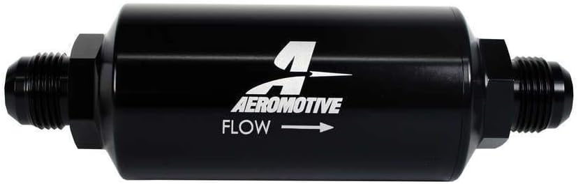 Aeromotive 12388 Filter, In-Line, 40-Micron Stainless Mesh Element, AN-10 Male, Bright-Dip Black, 2" OD