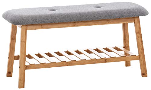 CLP Banquette Marne en Tissu I Banc avec Pieds Carrés en Bois De Bambou Naturel I Banc Style Scandinave I Bout De Lit Chic Différentes Tailles, Couleur:Gris, Taille:90 cm