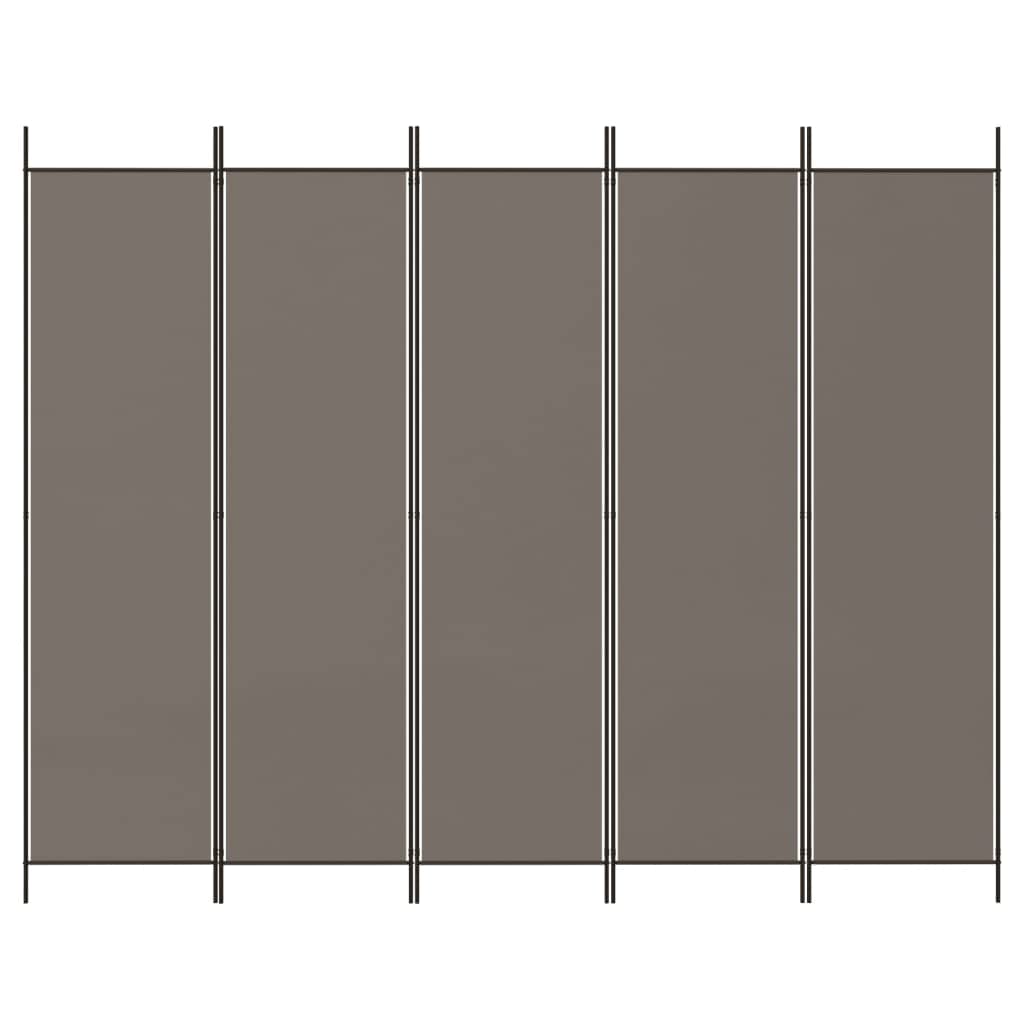 Paravento antracite 250 x 200 cm tessuto divisorio 5 pannelli pieghevoli per camera da letto soggiorno