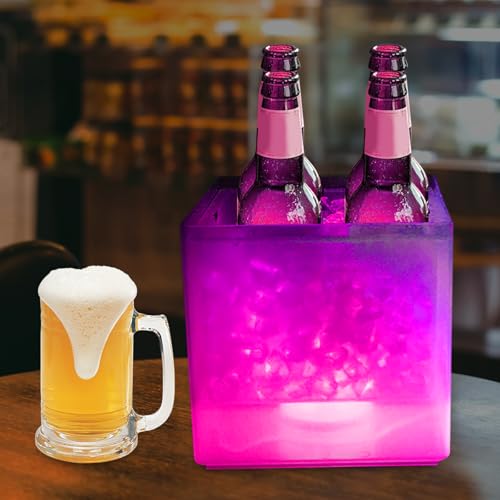 LED Eiskübel 3.5L, Multicolor RGB LED Sektkübel, Doppelwandiger Großraumbehälter für Flaschenwein und Flaschengetränke, Sektkühler mit Farbwechsel, geeignet für Festival/Party/Zuhause/Bar
