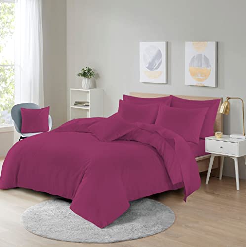 LIZZIE JACOBS New Plain Dyed Quilt Bedding with Pillowcases Super Soft Breathable Cotton Rich Duvet Cover Polycotton Easy Care Comfortable Reversible Bed Set (Fuchsia, Double)