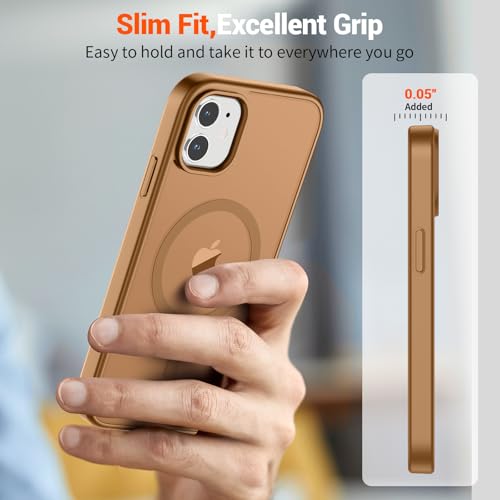 Image of SUPFINE Magnetic for iPhone 12 Mini Case & iPhone 13 Mini Case (Compatible with MagSafe) (Military Grade Drop Protection) Slim Translucent Matte Shockproof Phone Cover,Brown