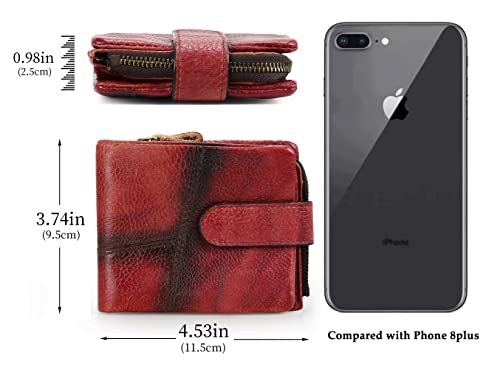 Women's Wallet RFID Blocking Leather Wallets for Women Vintage Bifold Wallets with Detachable Coin Pocket Large Capacity Purse(Red)4