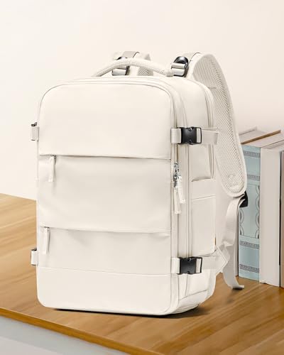 Image of coowoz Large Travel Backpack Carry On for Women Man Gym Backpacks with Laptop Compartment Mochila de Viaje Teacher Personal Item Backpack Rucksack Airplane Accessories Must Haves Beige