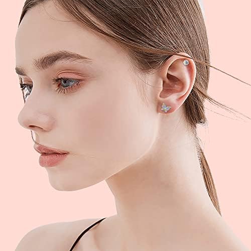 MILACOLATO 8 Pairs Earrings For Girls Hypoallergenic 316L Stainless Steel Stud Kids Earrings Screw Back Ball CZ Heart Butterfly Flower Stud Earrings Set Cartilage Piercing Teens Childrens Jewelry