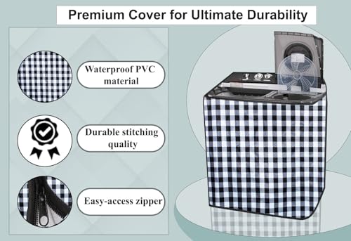 Image of Stylista Waterproof and Dustproof PVC Washing Machine Cover Compatible for Godrej 10 Kg Semi-Automatic Top Loading WSEDGE NEO 100 5.0 PB3 SLGR, Gingham Pattern Black & White