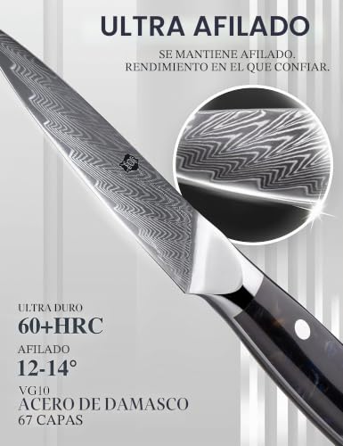 Miniatura 3 de Wildmok Cuchillo De Pelar De Damasco 8 Cm, Acero De Damasco Japonés De 67 Capas, Cuchillo De Pelar Profesional, Cuchillo De Cocina De Hoja Ultra Afilada, Mango De Resina Ergonómico