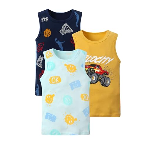 Camisetas de Tirantes para Niño Algodón Cuello Redondo Camisetas Interiores Bebé Niño pequeño Dibujos Animados Camiseta sin Mangas Pack de 3 YYC513, 110