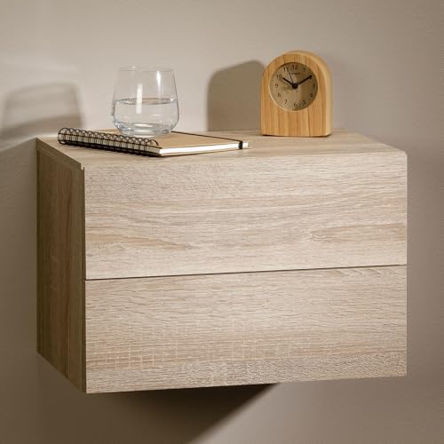 CARO-Möbel Carolina de Muebles mesita de Noche Anni Mesilla hängend Estante de Pared con 2 cajones en 8 Colores, Tabla de Madera aglomerada, Roble Sonoma, 42 x 29 x 30 cm