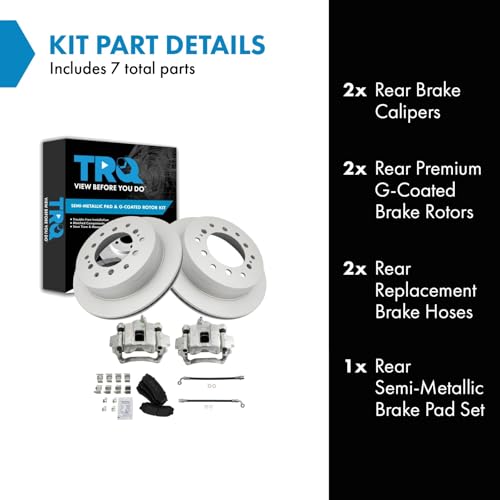 Image of TRQ Rear Brake Pad and Rotor Set Semi Metallic Coated Rotors Calipers Compatible with 2003-2009 Lexus GX470