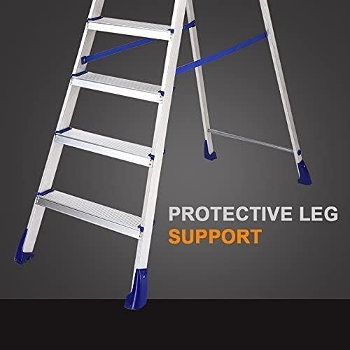 Image of 6 Step Foldable Aluminium Step Ladder with Railing for Household, Lightweight and Anti-Slip Multipurpose - Anti-Slip, Heavy-Duty Design for Indoor & Outdoor Use.