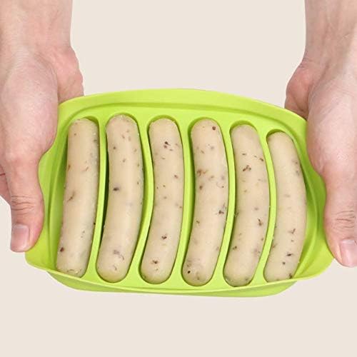 Silicone Sausage Mold, 6 Cavities Ice Cube Tray Moulds for DIY Burger Hot Dog(Green)