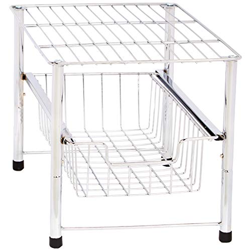 AmazonBasics Stackable Sliding Basket Drawer Storage Organizer - Chrome