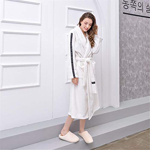 Nuisette Unisexe, Molletonnée Chaud en Hiver Dames Robe De Chambre Longue Robe Souple en Polaire À Col Châle Peignoir Robe De Chambre pour Les Femmes Automne Hiver,Blanc,XL Cover