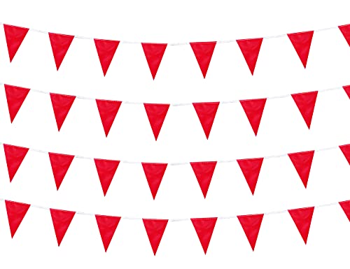 Tibijoy 260 Feet Red Pennant Banners Flags Diy String Triangle Bunting Flags Polyester Banners For Party Grand Opening,Christmas Party,Outdoor Decorations,150 Pcs #TOP1