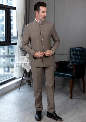 Men's 2 Pieces Suit Chinese Stand Collar Slim Fit Mandarin Solid Formal Mens Suit Traditional Outfits for Wedding3