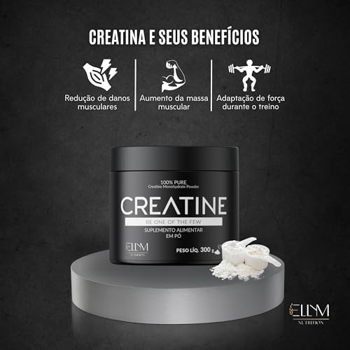 Creatina 300g Pura Monohidratada ELLYM NUTRITION Suplemento Alimentar Premium de Alto Rendimento 100