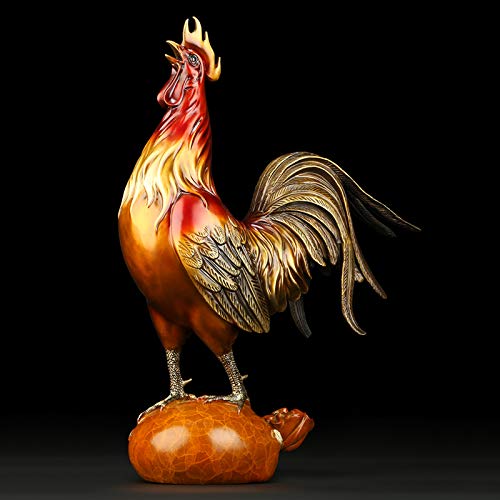 Lhmyghfdp Chinese Zodiac Rooster Decoration Chicken Statue Home Office Feng Shui Decoration Wealth Luck Desktop Decoration Gift Outdoor Patio Yard Decoration,Copper,Red,L #TOP4