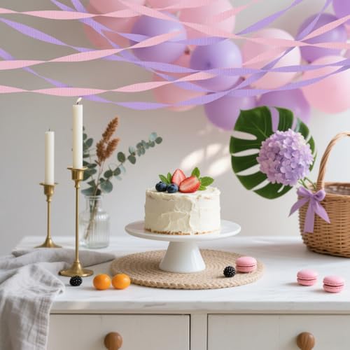Image of 4 Crepe Paper Streamers Rolls, 328ft Pack of Pink and Purple Crepe Paper for Girls Women Birthday Baby Shower Wedding Anniversary Party Decorations (1.8 inch x 82 ft /Roll)