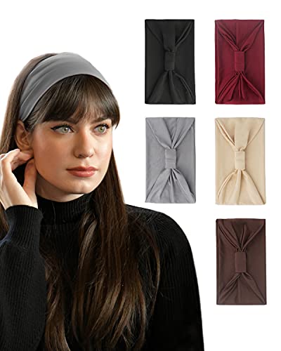 Wide Headbands for women, 5 Pcs Large Boho Headbands for Women, Solid Head Wraps for Workout, yoga, Running