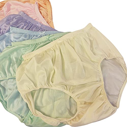 Littledream 6 Pcs Vintage Plus Size 3Xl Sheer Transparent Silk Nylon Panties Men Womens Full Cut Briefs Knicker Underwear Hips 44"-54" High Waist Granny Brief Mushroom Gusset #TOP4