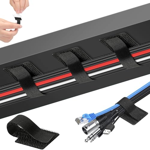 VINATO Fascette Cavi Autoadesive, 50 Pezzi Organizzatore Cavi con Velcro Riutilizzabile - Passacavi per Scrivania, TV, PC, Monitor, Casa e Ufficio, Nero