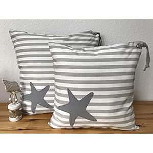 1 Maritime Kissenhülle, Kissenbezug, Landhausstil Kissen * Seestern * grau/weiß