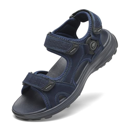 FLARUT Herren Sandalen Sommer Wanderschuhe Trekkingsandalen Outdoor Sport Leder Strand Wandersandale Offene Zehe Wandern Sandalen Lässige Sportsandalen(Blau,42)