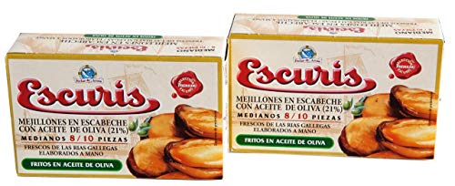 Mejillones en escabeche 8/10 piezas, 2 latas, 111 gramos