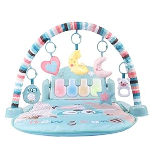 TEMI Spieldecke mit Spielbogen Baby Kick & Play Piano Gym Spielmatte mit Musik und Licht Krabbeldecke mit abnehmbaren Spielzeugen Bauchzeit Activity Decke für Baby Mädchen Junge Kleinkinder