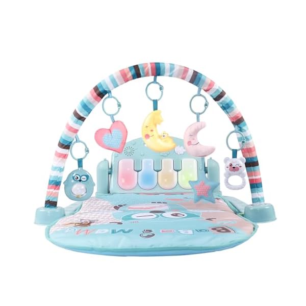 Baby Gyms and Activity Play Mat Kick and Play Piano Gym Centers with Music and Lights, Electric Learning Jungle Gym with Rattles & Stuffed Toys for Infants, Newborn, Girls and Boys Age 0+