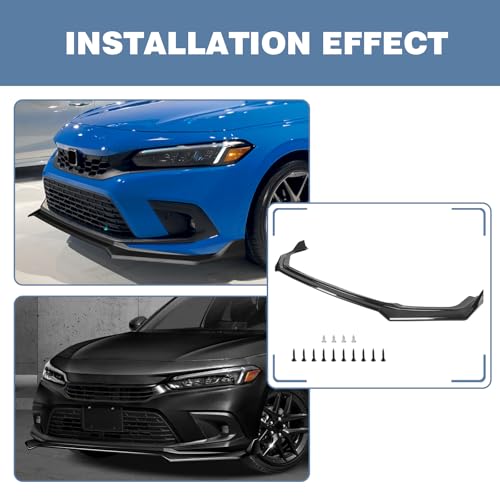 Pspeed Front Bumper Lip Chin Spoiler fit for Honda Civic Sedan EX/LX/Si/Sport/Touring 2022 2023 2024 for Honda Civic Sedan i-Style 2022 2023 3-Piece Front Lip Glossy Black by Pspeed - Image 3