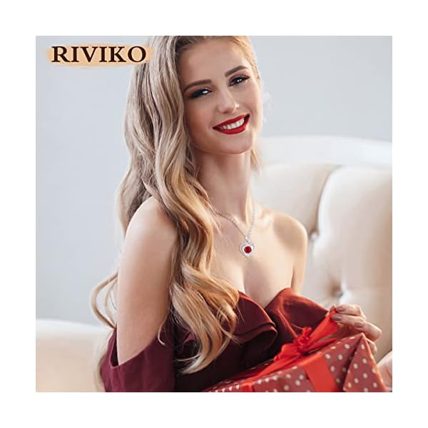 RIVIKO Heart Birthstone Pendant Necklace for Women 925 Sterling Silver Zirconia Necklaces Wedding Anniversary Birthday Mothers Day Jewelry Gifts For Her Mother Wife - Image 3