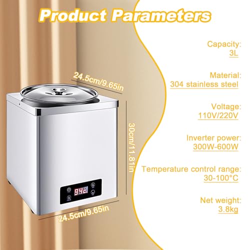 Calentador de Perlas Comercial y Olla Aislante para Tapioca, 300 W-600 W, Rango de Control de Temperatura: 30-100 °C, Panel táctil de 3 l/7 l, para Sushi, arroz (3L)