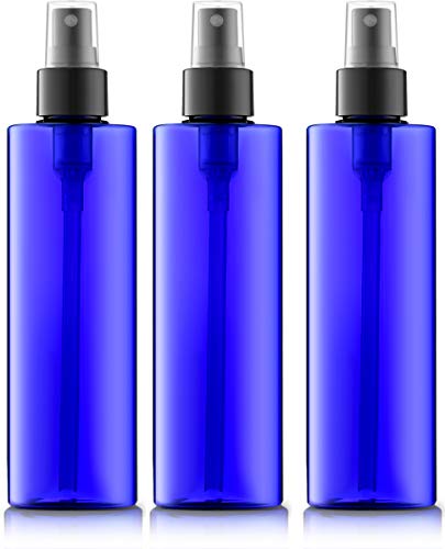 Cobalt Blue 8oz Plastic Spray Bottles with Fine Mist Atomizers and Dust Caps; for DIY Aromatherapy, Fragrance, Gifts, Home Cleaning, Beauty & Hair Care (Pack of 3)