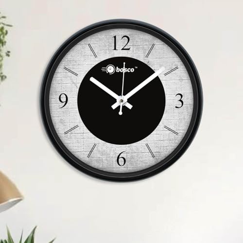 Image of Bosco Decorative Non Ticking Silent, Black and White 30 CM, Modern Design Round Wall Clock for Home, Living Room, Bedroom, Office and Kitchen | BWC-1601