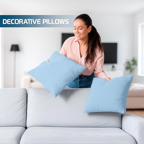 Image of Premium Polyester Fiber Cushion Fillers - Pack of 5 Pcs | 16 x 16 Inches | Light Blue| Cushions, Sofa Pillow, Cushion for Sofa, Cushion for Bed, Decorative Pillow