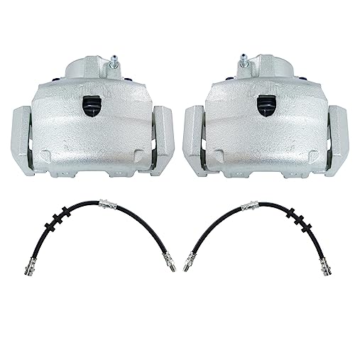 Image of TRQ Front Brake Caliper Set Brake Hose Compatible with 2001-2007 Ford Escape 2001-2006 Mazda Tribute 2005-2007 Mercury Mariner