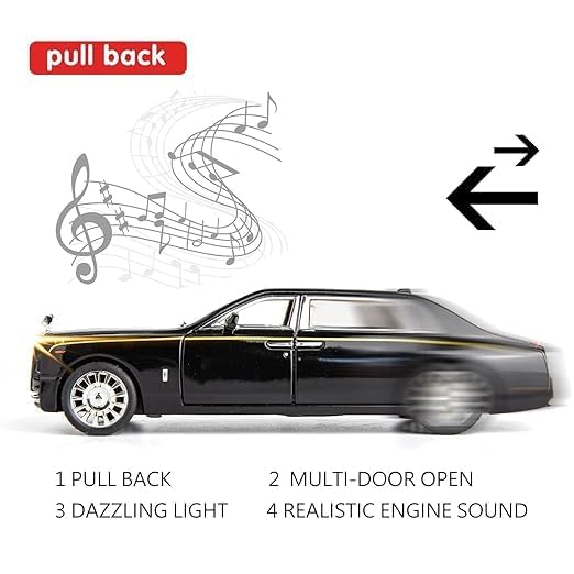 Image of 1:32 Rolls Royce Phantom Toy Car Metal Diecast Pull Back Vehicle with Openable Doors Sound & Light Features Collectible Gifts & Toys for Kids Boys Girls (Black)
